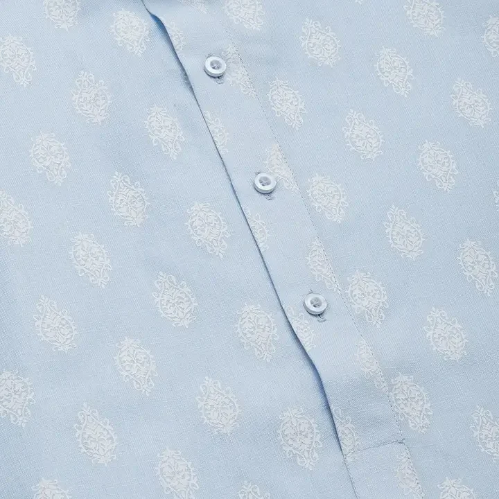 Jompers Men Blue & White Ethnic Motifs Printed Kurta