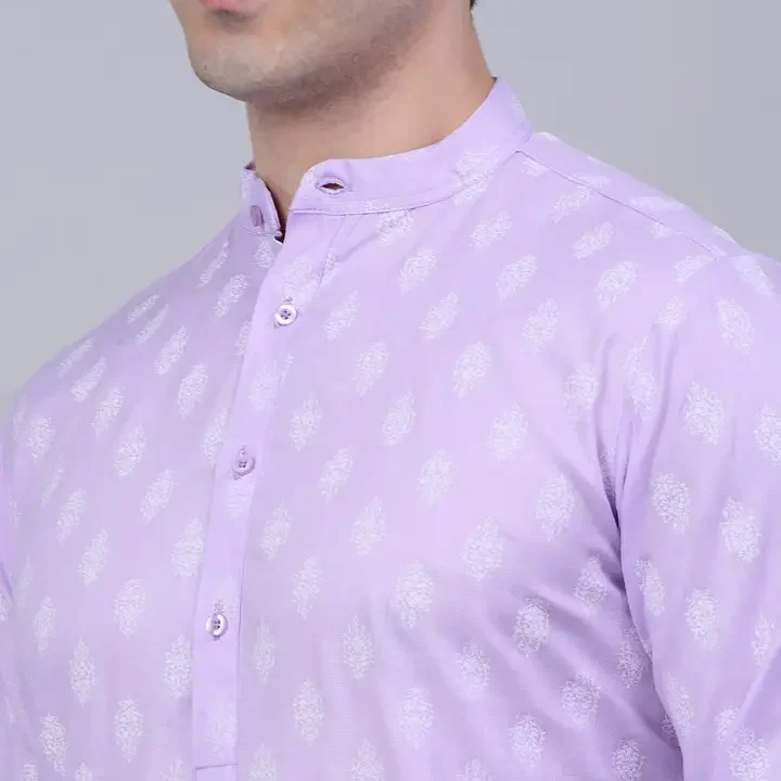 Jompers Men Ethnic Motifs Printed Cotton Kurta, Lavender