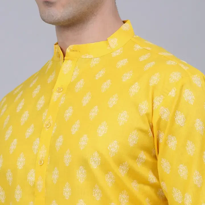 Jompers Men Ethnic Motifs Printed Kurta, Yellow