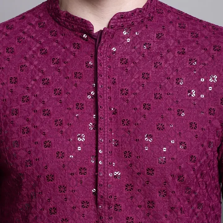 Jompers Floral Embroidered Thread Work Sequinned Kurta, Purple