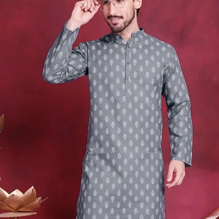 Jompers Geometric Embroidered Pure Cotton Chikankari Kurta, Grey