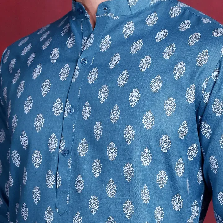 Jompers Ethnic Motif Printed Straight Kurta, Blue
