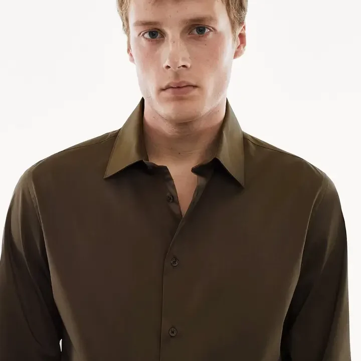 MISCHIEF MONKEY Classic Cotton Spread Collar Long Sleeves Opaque Casual Shirt, Brown
