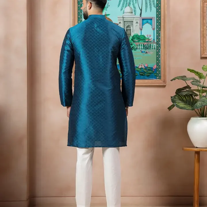 Koshin Ethnic Motifs Embroidered Mandarin Collar Straight Kurta, Teal