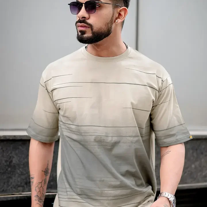 Maniac Striped Round Neck Oversized T-shirt, Beige
