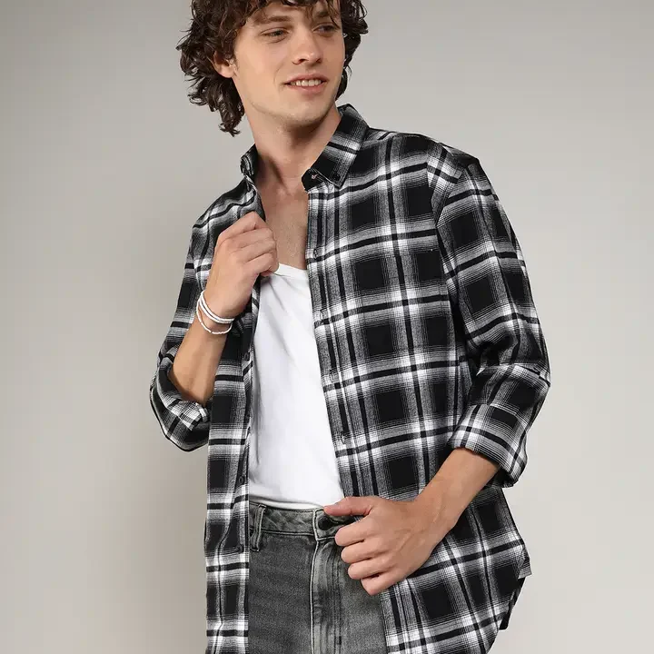 CAHOOT Men's Classic Buffalo Checked Casual Shirt, Black