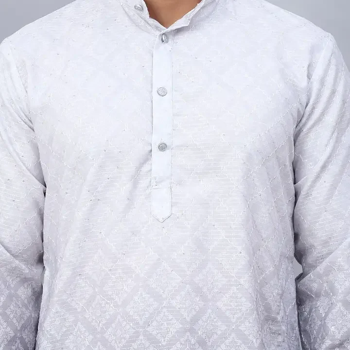 Jompers Floral Printed Mandarin Collar Sequins Ombre Straight Kurta, Grey