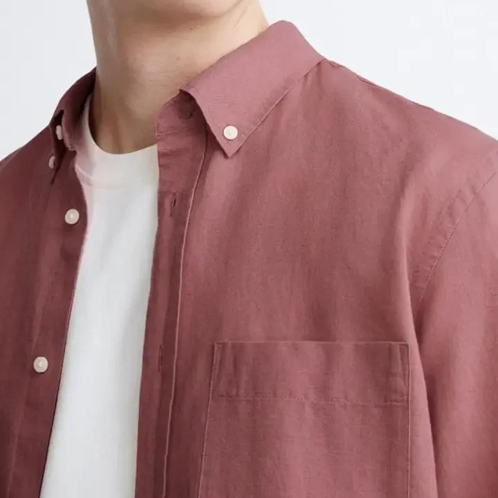 MISCHIEF MONKEY Men Classic Button-Down Collar Solid Cotton Tailored Fit Casual Shirt, Mauve
