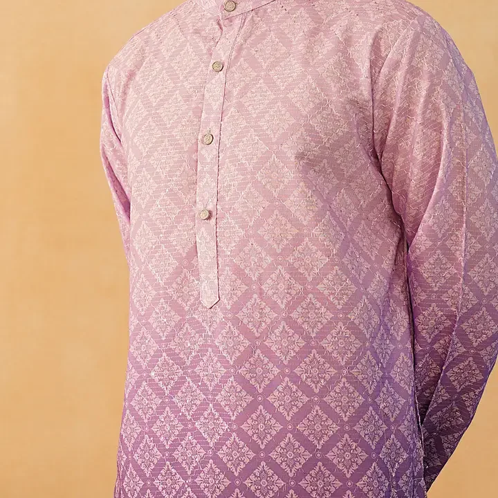 Jompers Band Collar Floral Printed Sequinned Straight Kurta, Purple