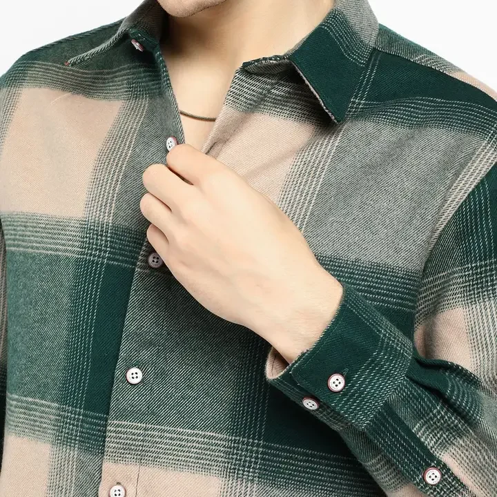 CAHOOT Men Comfort Spread Collar Checked Relaxed Fit Casual Shirt, Green