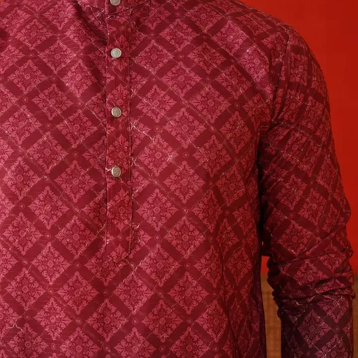 Jompers Men Floral Printed Sequinned Floral Kurta, Purple