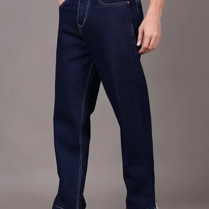 ZAYSH Men Mid-Rise Baggy Stretchable Jeans, Navy Blue
