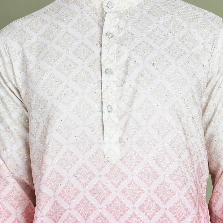 Jompers Ethnic Motifs Printed Sequinned Mandarin Collar Straight Kurta, Peach