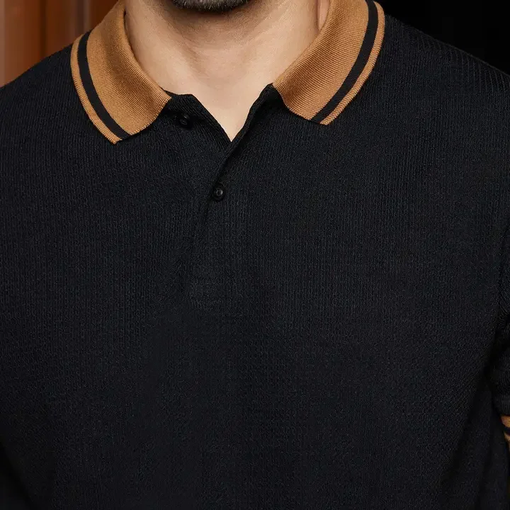 CAHOOT Men Solid Polo Collar Cotton T-shirt, Black