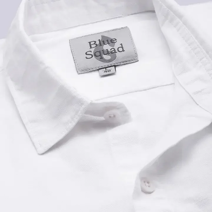 BS BLUE SQUAD Cotton-Linen Casual Shirt, White
