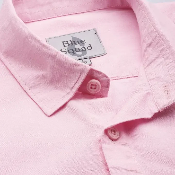 BS BLUE SQUAD Cotton Linen Casual Shirt, Pink