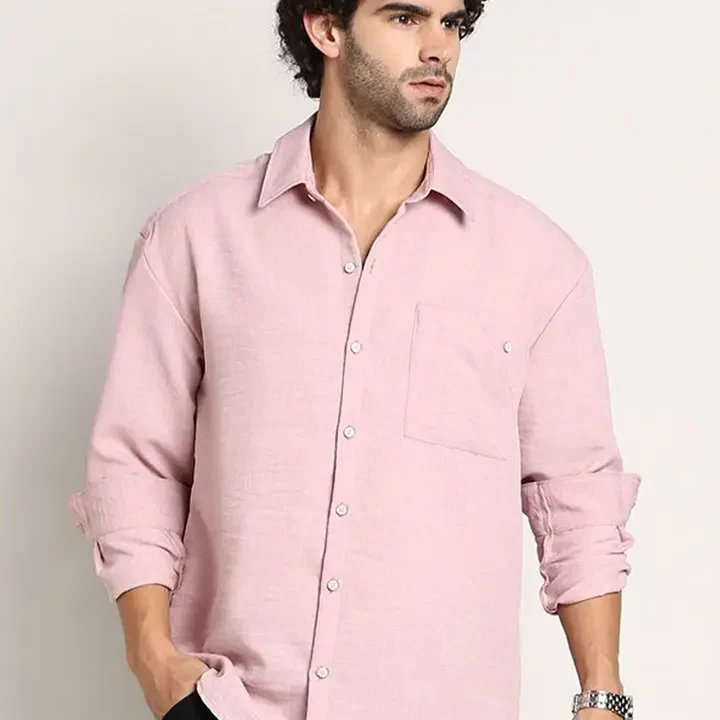 CAHOOT Men Comfort Relaxed Fit Spread Collar Solid Cotton Casual Shirt, Pink