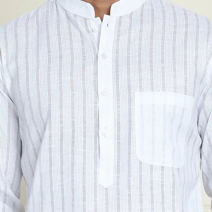 Jompers Striped Mandarin Collar Pure Cotton Straight Republic Day Republic Day Kurtas, White