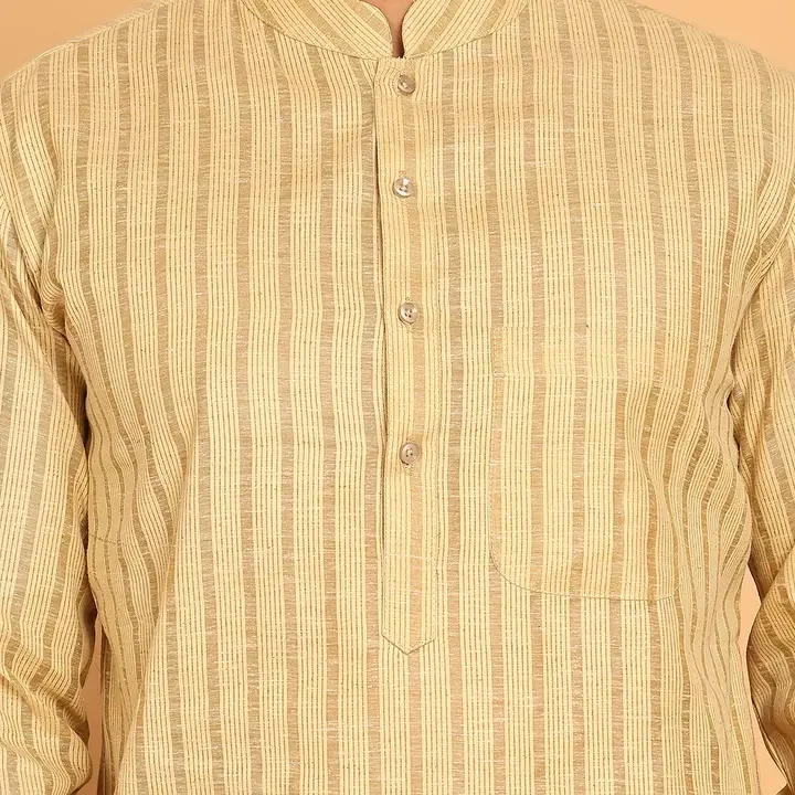 Jompers Striped Mandarin Collar Pure Cotton Straight Kurtas, Beige