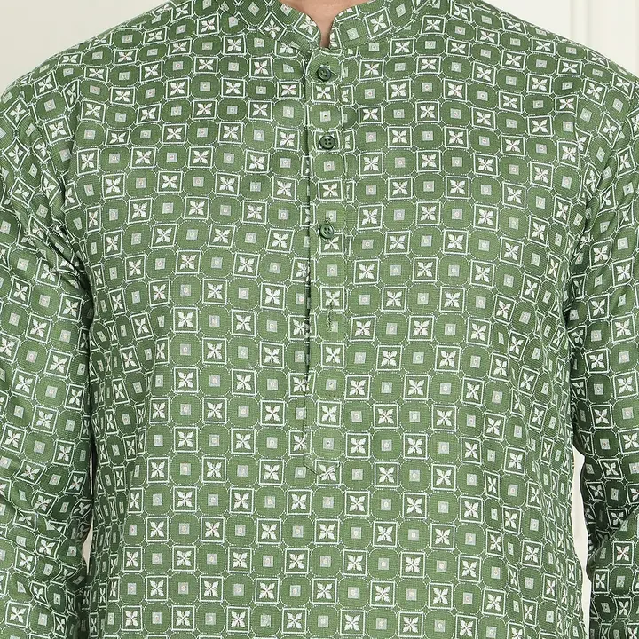 Jompers Men Geometric Printed Kurta, Olive