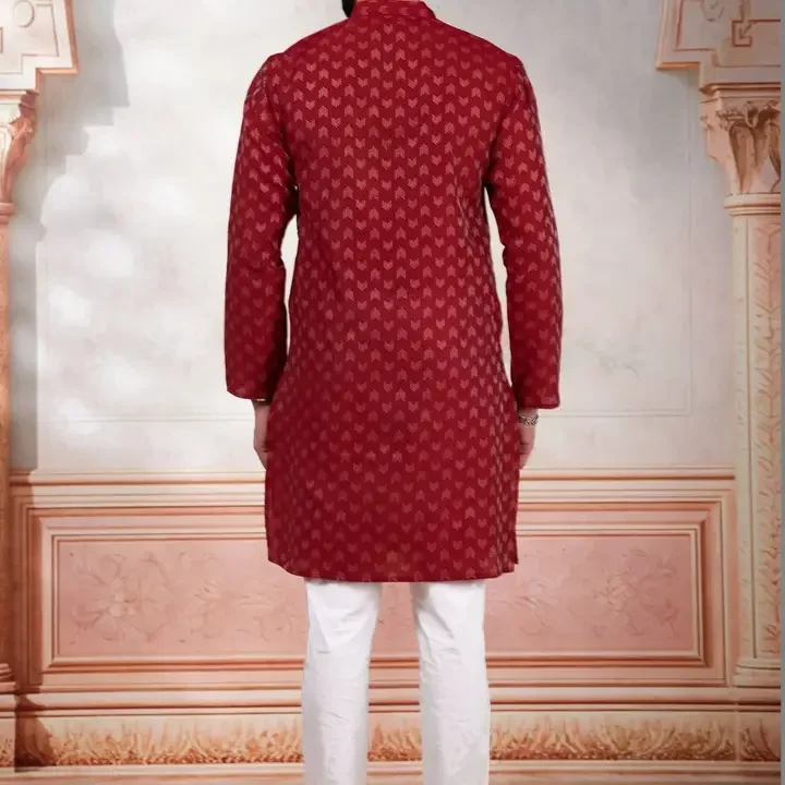 Koshin Geometric Embroidered Mandarin Collar Thread Work Straight Kurta