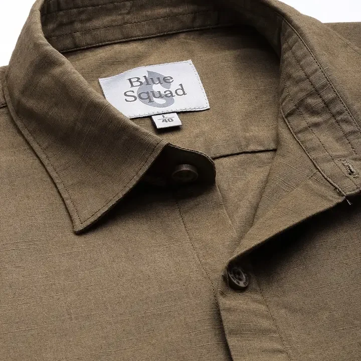 BS BLACK SQUAD Cotton Linen Casual Shirt, Olive