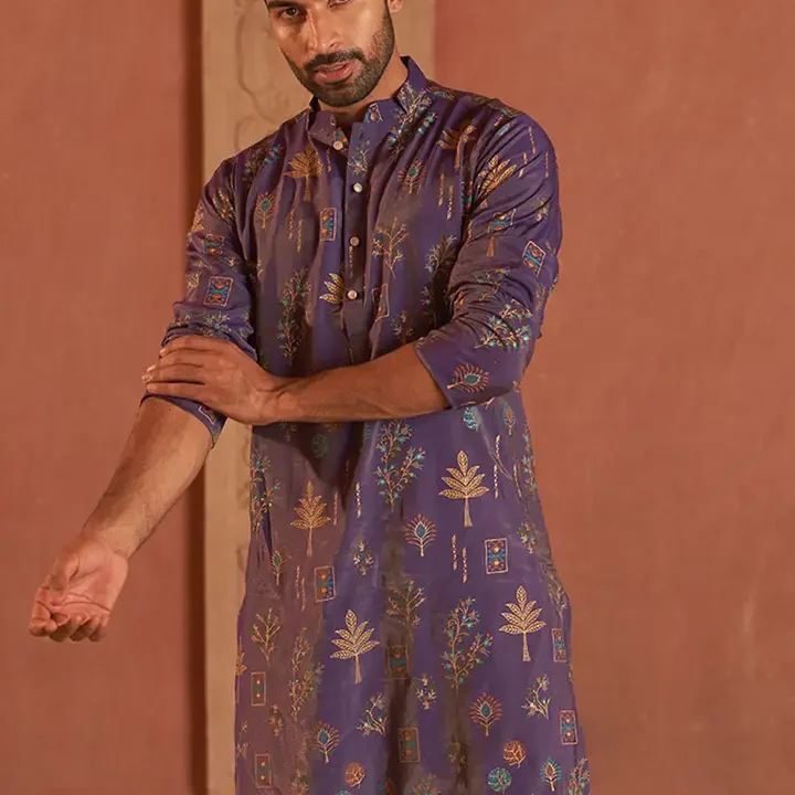 Jompers Men Floral Printed Floral Kurta, Purple