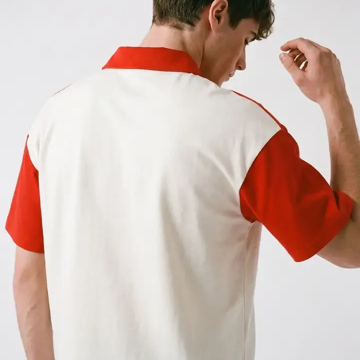 Crazymonk Oversized Charles Leclerc Colourblocked Polo Collar Cotton T-shirt, White