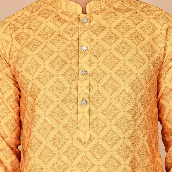 Jompers Floral Printed Chikankari Mandarin Collar Kurta, Mustard