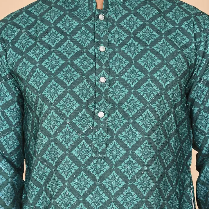 Jompers Men Ethnic Motifs Printed Ombre Chikankari Kurta, Teal