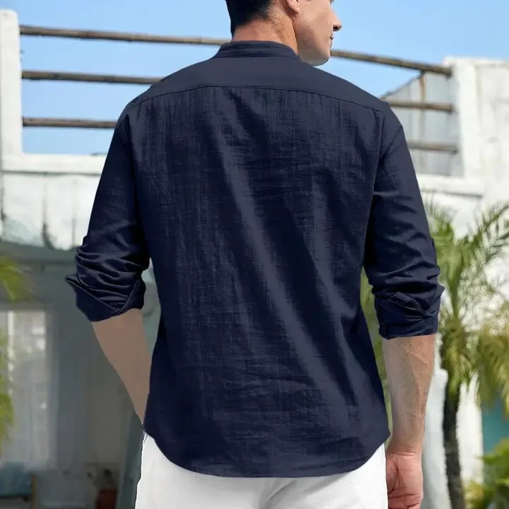 Fifth U Men Navy Blue Solid Cotton Blend Mandarin Collar Straight Kurta