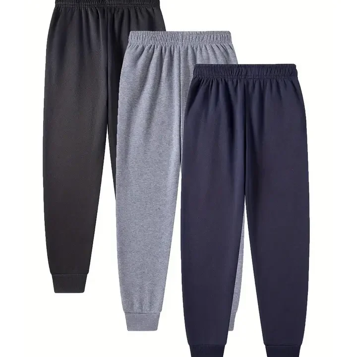Knit Vey Boys Pack Of 3 Pure Cotton Mid-Rise joggers, Black