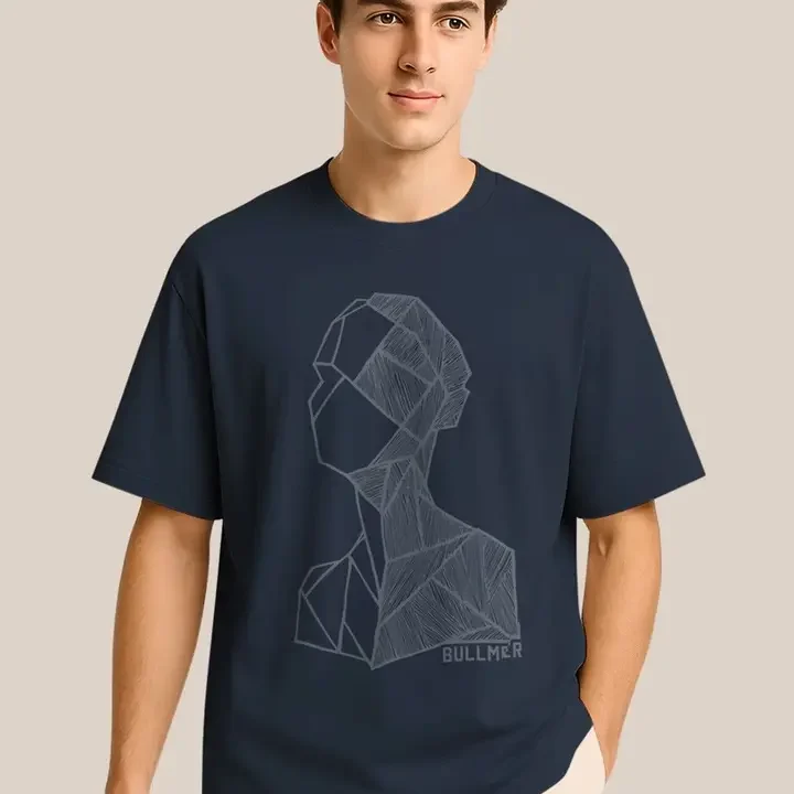 BULLMER Pack Of 2 Graphic Printed Crew Neck Drop Shoulder Oversized T-shirts, Navy Blue