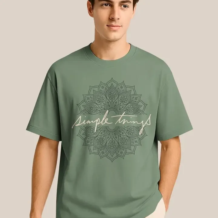 BULLMER Pack Of 2 Typography Printed Crew Neck Drop Shoulder Oversized T-shirts, Olive