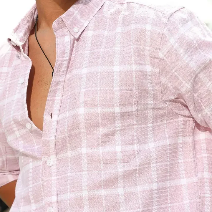 CAHOOT Checked Button-Down Collar Comfort Cotton Casual Shirt, Pink