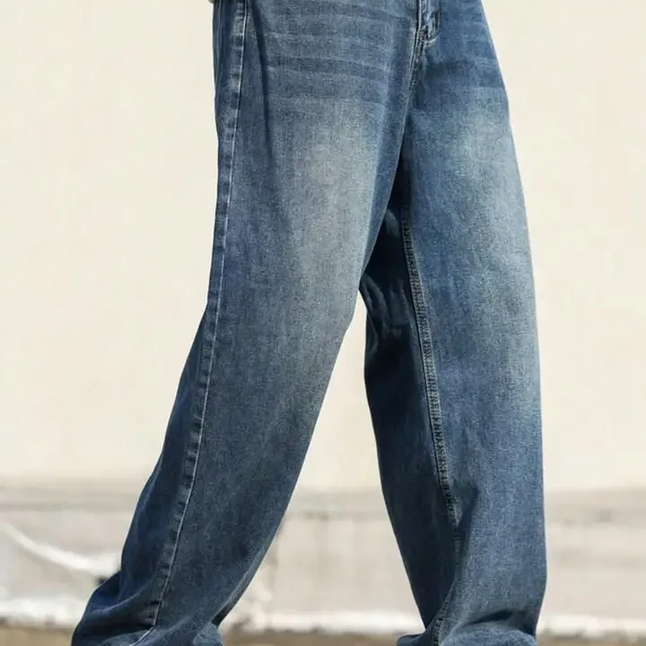 STEPLE DENIMS Men Baggy Loose Fit Mid-Rise Cotton Relaxed Jeans, Blue