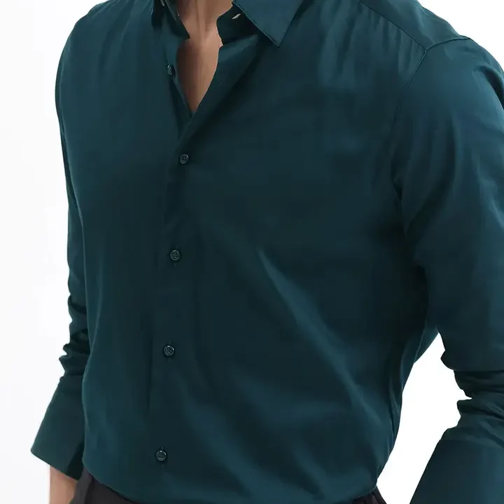 MISCHIEF MONKEY Men Solid Spread Collar Cotton Formal Shirt, Teal