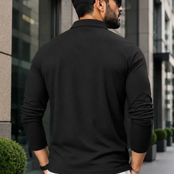 VeBNoR Men Self Design Polo Collar T-shirt, Black