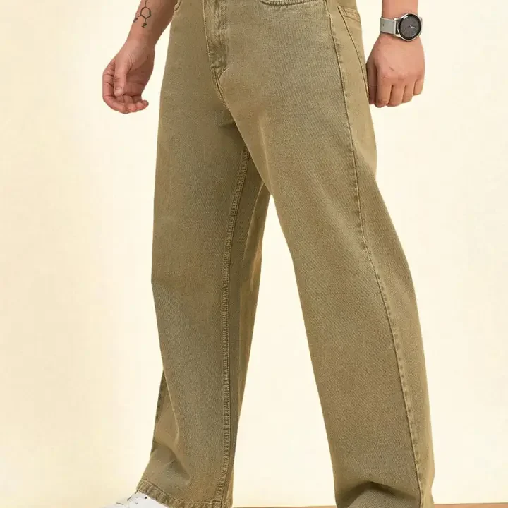 STUDIO NEXX Men Baggy Fit Mid-Rise Jeans, Khaki