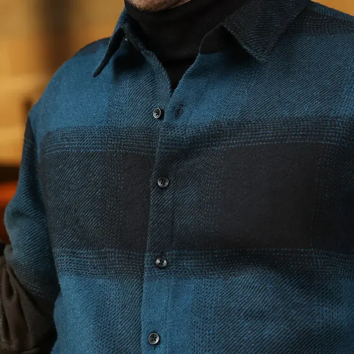 CAHOOT Men Comfort Oversized Fit Checked Spread Collar Cotton Casual Shirt, Navy Blue