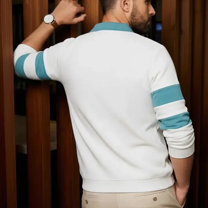Mobox Men Colourblocked Polo Collar T-shirt, White
