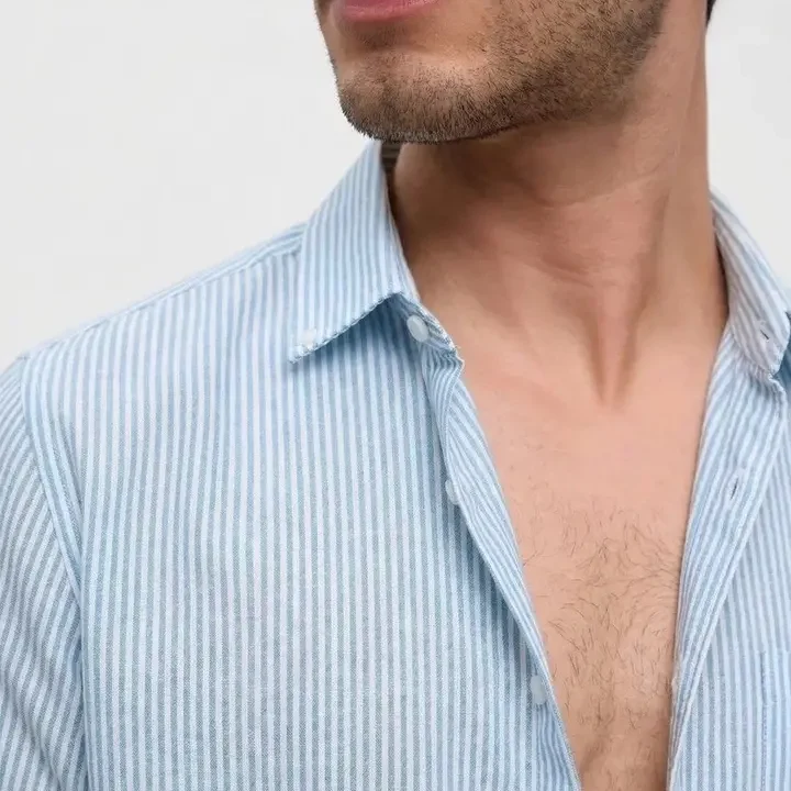 OQUENT Men Standard Striped Casual Shirt, Blue
