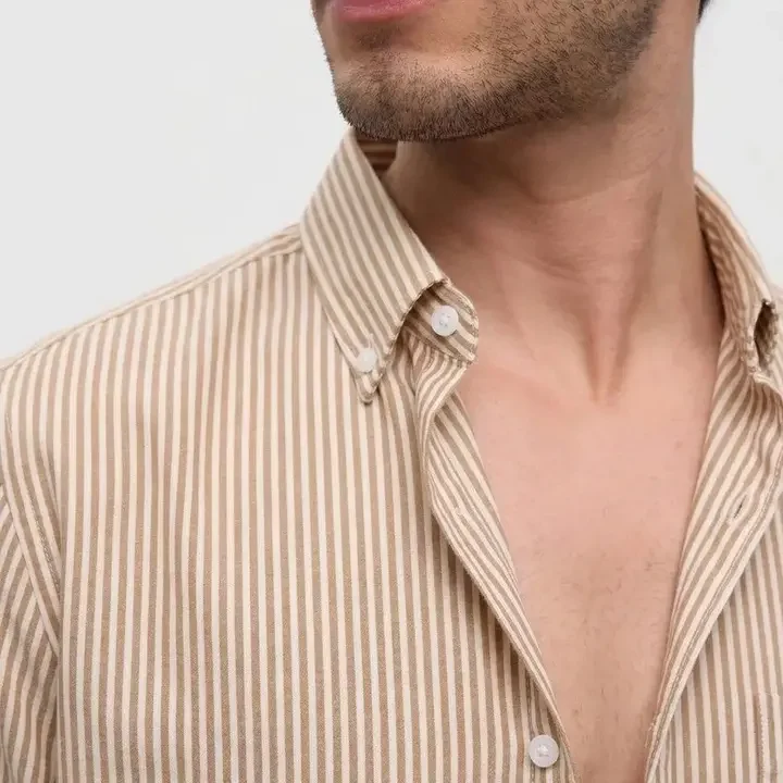 OQUENT Men Standard Striped Casual Shirt, Orange