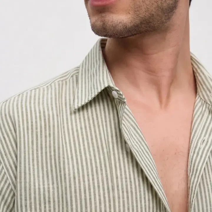 OQUENT Men Standard Striped Casual Shirt, Off White