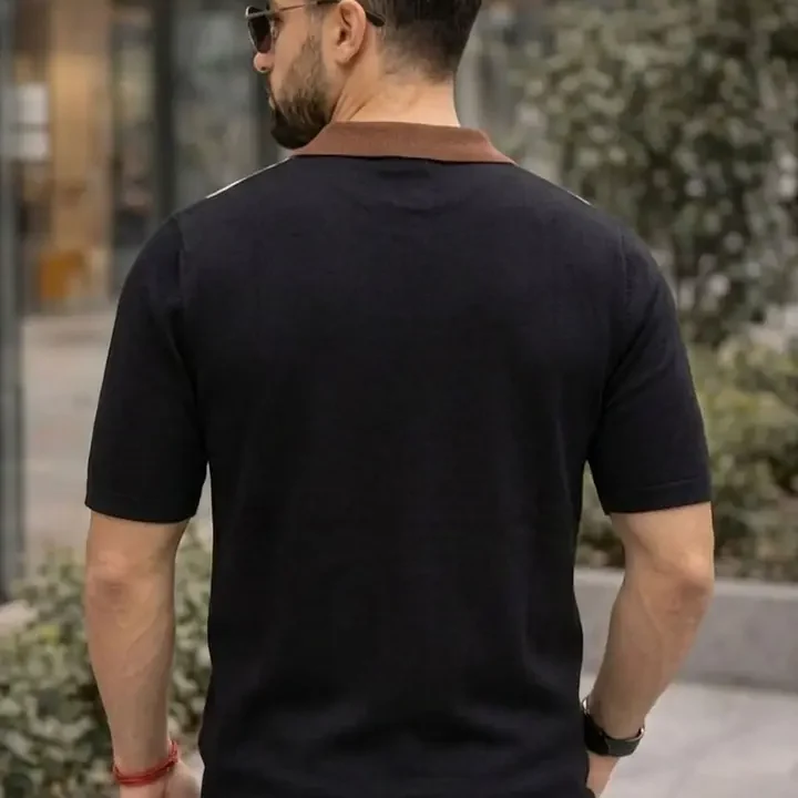 THE BEETEL HOUSE Men Colourblocked Polo Collar T-shirt, Black