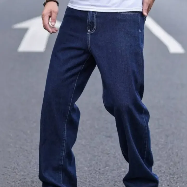 BREXX Men Comfort Straight Fit Mid-Rise Stretchable Jeans, Navy Blue