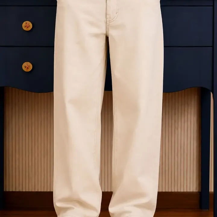 W.T.F - Witnessing True Fashion Men Comfort Straight Fit Mid-Rise Jeans, Beige