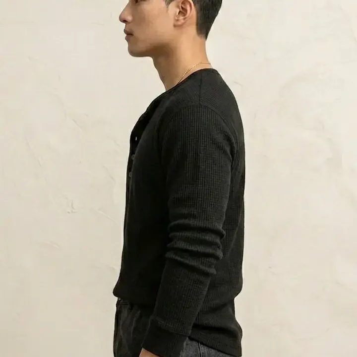 Imsa Moda Men Henley Neck T-shirt, Black