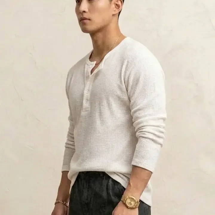 Imsa Moda Men Henley Neck T-shirt, Off White