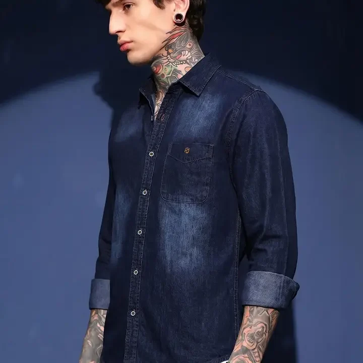 FABFARM Men Comfort Casual Shirt, Navy Blue